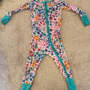 Little Sleepies Floral Footie with Teal Trim